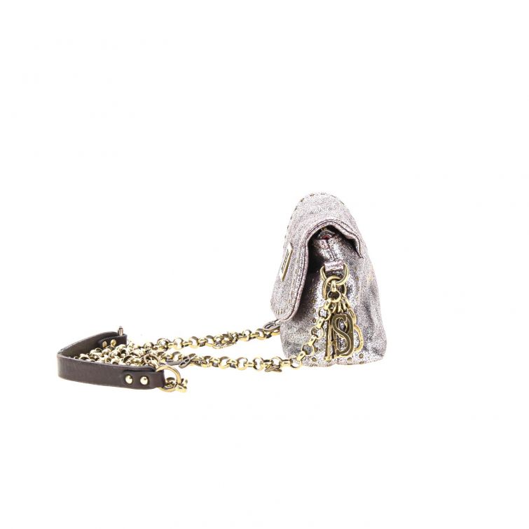 Borsa Fanny in pelle argentata A.S.98 con tracolla a catena e charm decorativi