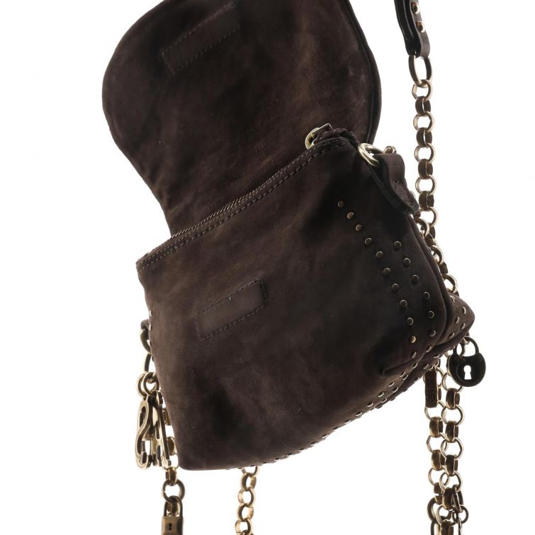 BORSA FANNY in pelle con tracolla a catena e dettagli gioiello