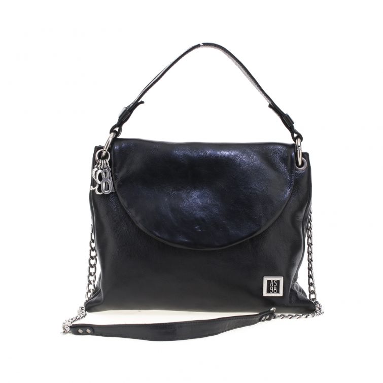 Borsa Sienna A.S.98 in pelle nera con tracolla a catena e design artigianale italiano