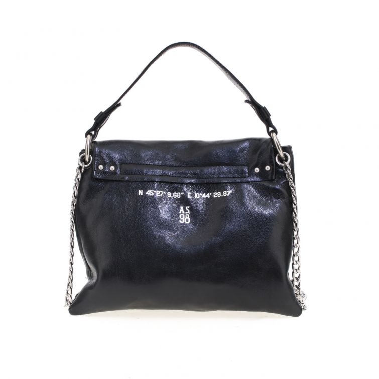 Borsa Sienna A.S.98 in pelle nera con tracolla a catena e design artigianale italiano