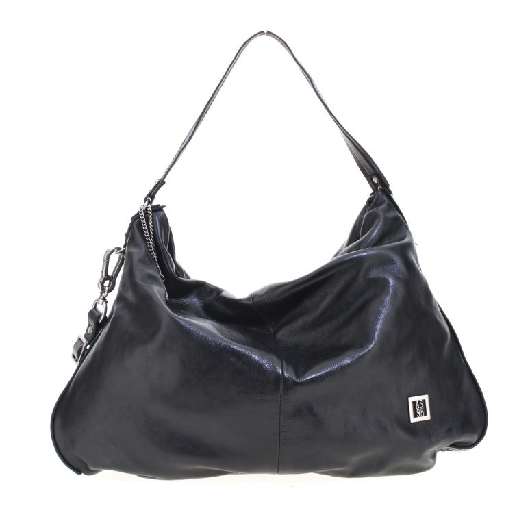 Borsa Loya A.S.98 in pelle nera capiente con manico e dettagli artigianali italiani