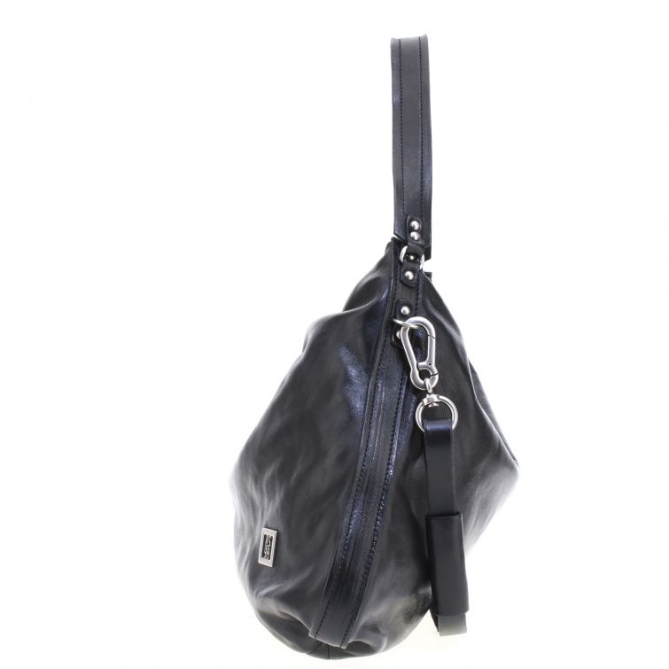 Borsa Loya A.S.98 in pelle nera capiente con manico e dettagli artigianali italiani