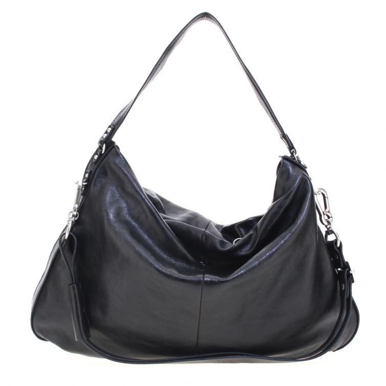 Borsa Loya A.S.98 in pelle nera capiente con manico e dettagli artigianali italiani