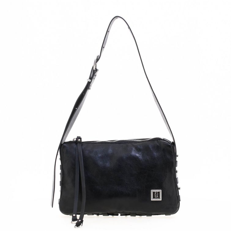 Borsa Robi A.S.98 in pelle nera con tracolla regolabile e design artigianale