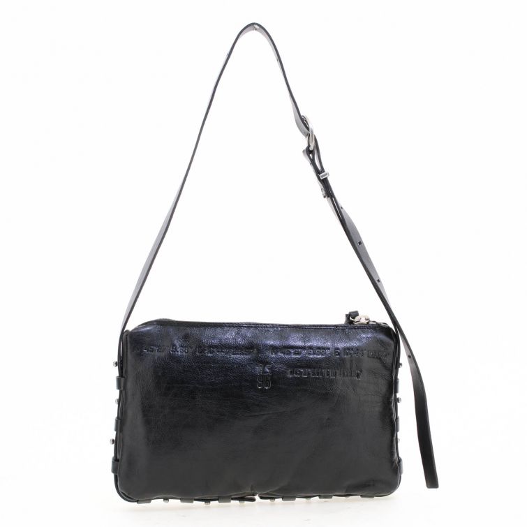 Borsa Robi A.S.98 in pelle nera con tracolla regolabile e design artigianale