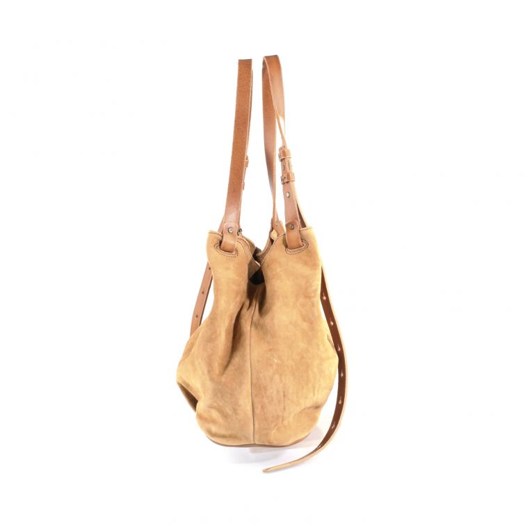 Borsa Delya A.S.98 in pelle scamosciata beige con manici regolabili, design artigianale italiano morbido ed elegante