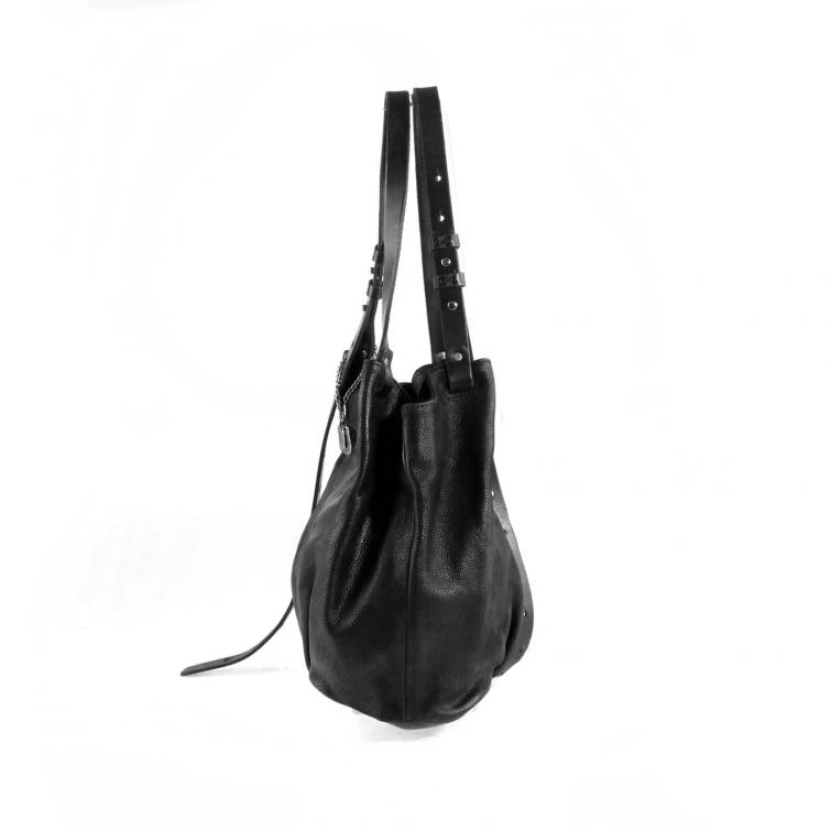 Borsa Delya A.S.98 in pelle nera morbida con manici regolabili, design artigianale italiano elegante e minimal