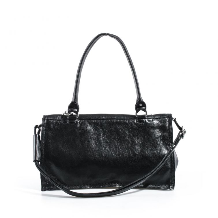 Borsa ESIA A.S.98 in pelle nera con fibbie frontali, manici e tracolla, design strutturato elegante e urbano
