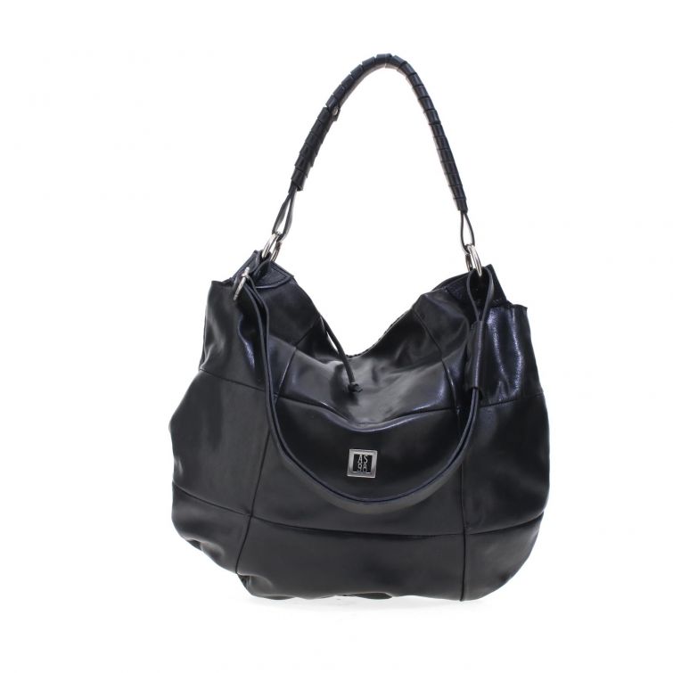 Borsa Molly A.S.98 in pelle nera traforata con fibbie frontali e manico, design artigianale italiano moderno e capiente