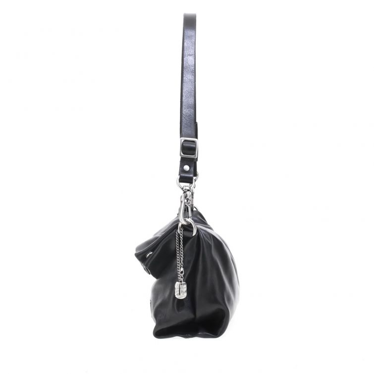 Borsa OLISIA A.S.98 in pelle nera morbida con tracolla regolabile e design arricciato contemporaneo
