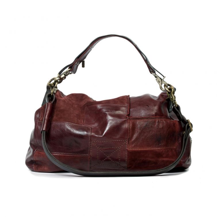 Borsa DANNY A.S.98 in pelle bordeaux effetto vintage con manico, grande zip frontale e dettagli metallici.