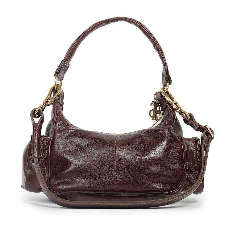 Borsa OLA A.S.98 in pelle marrone con manico, tasche frontali, zip, dettagli metallici e logo A.S.98.