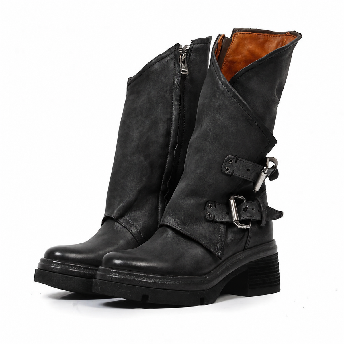 Stivali EASTON A.S.98 in pelle nera con fibbie e suola carrarmato