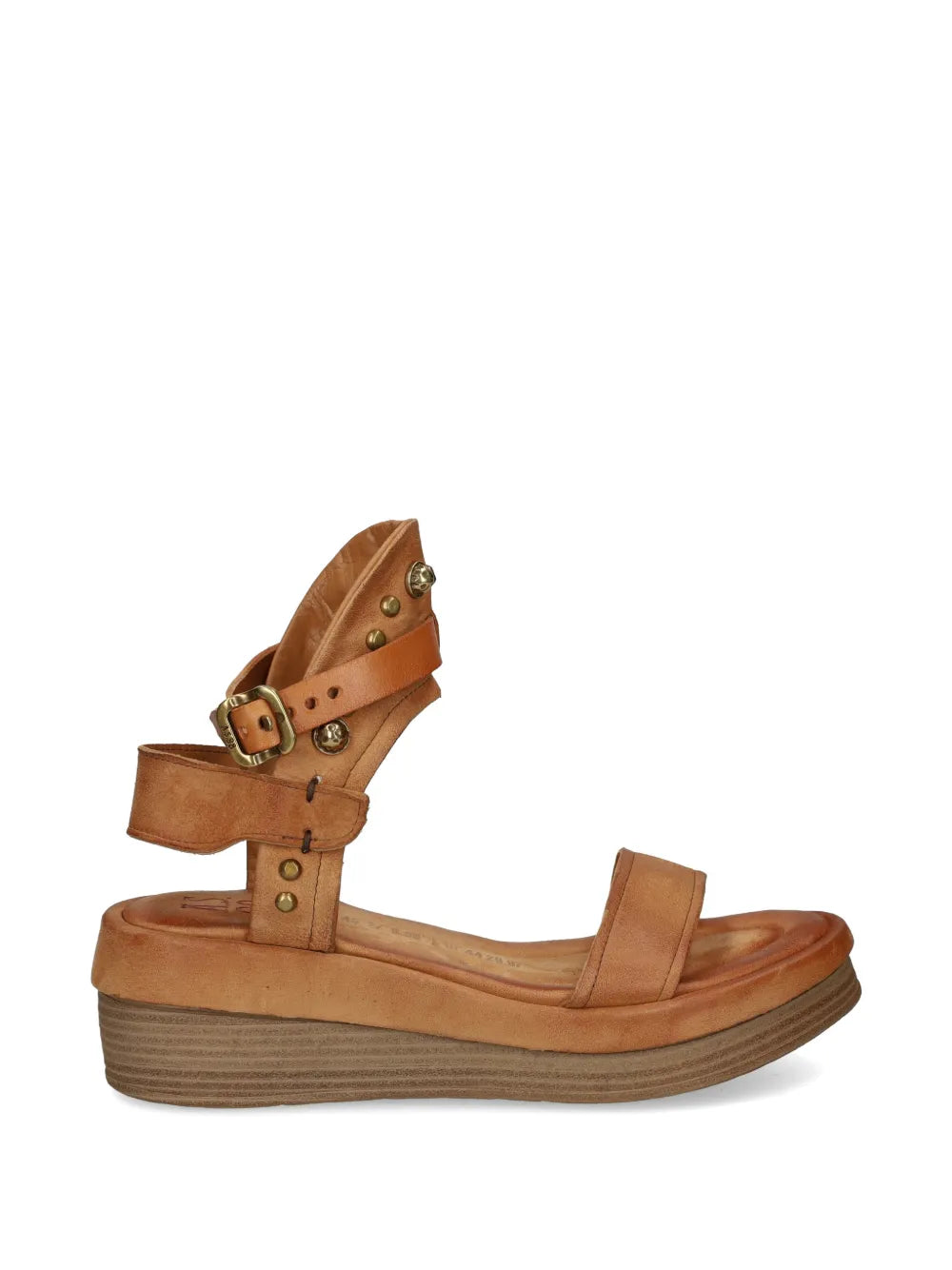Sandali Zeppa A.S.98 in pelle color cuoio con platform, cinturino regolabile alla caviglia, dettagli metallici e lavorazione artigianale italiana.
