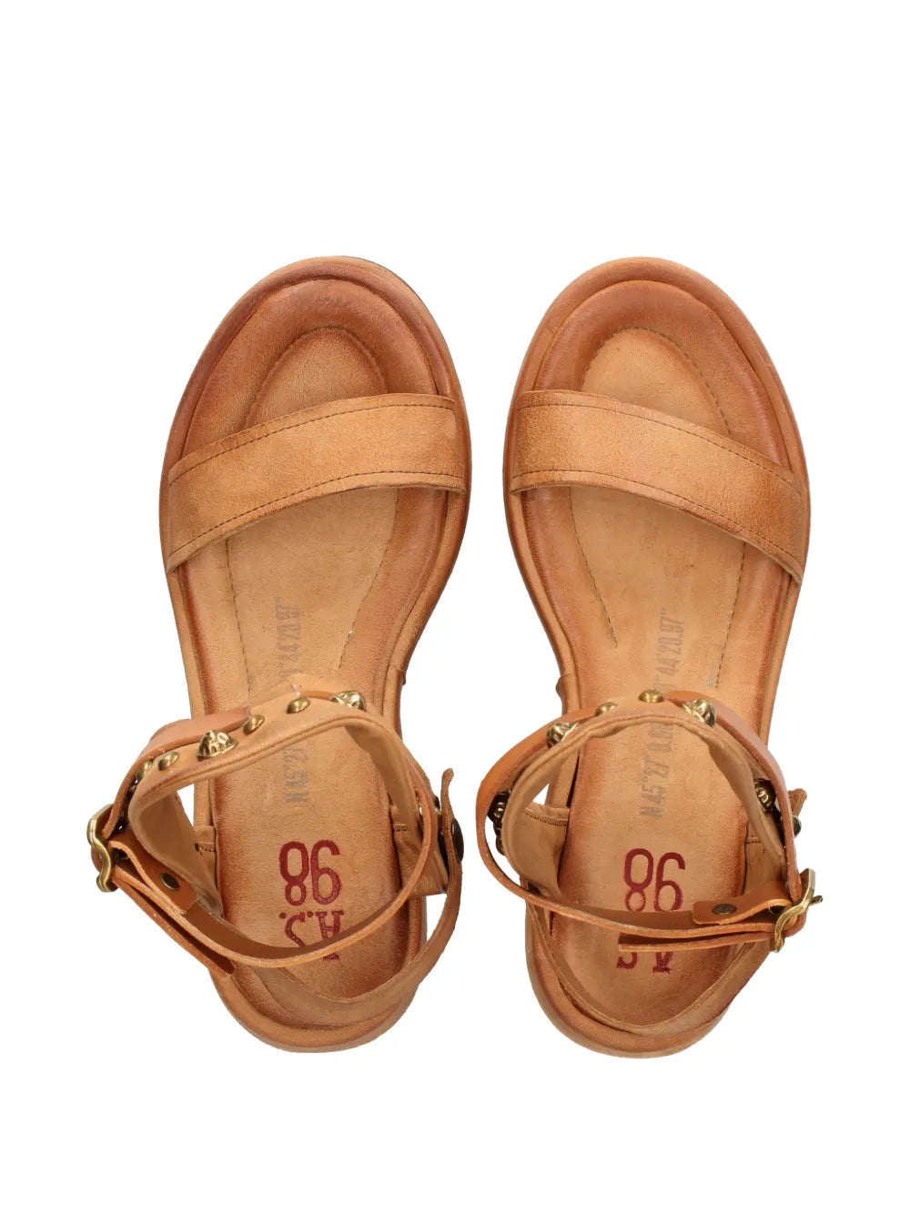 Sandali Zeppa A.S.98 in pelle color cuoio con platform, cinturino regolabile alla caviglia, dettagli metallici e lavorazione artigianale italiana.