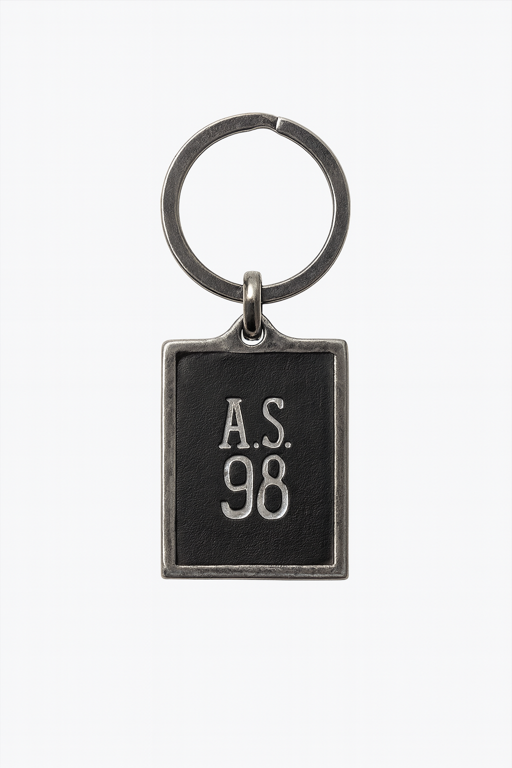 Portachiavi in pelle A.S.98 con anello metallico e dettagli artigianali vintage.