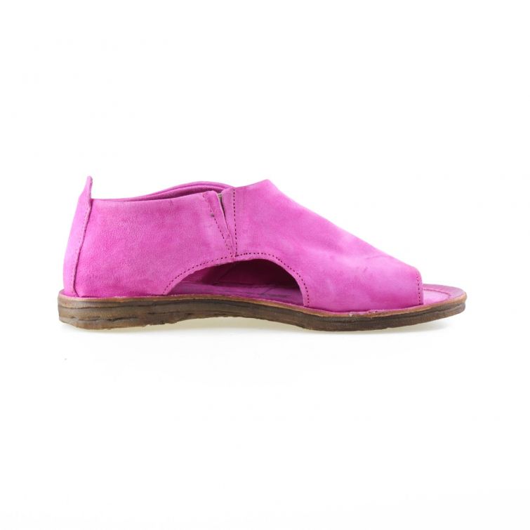 SANDALI ROMI in pelle fucsia con suola flat e design essenziale