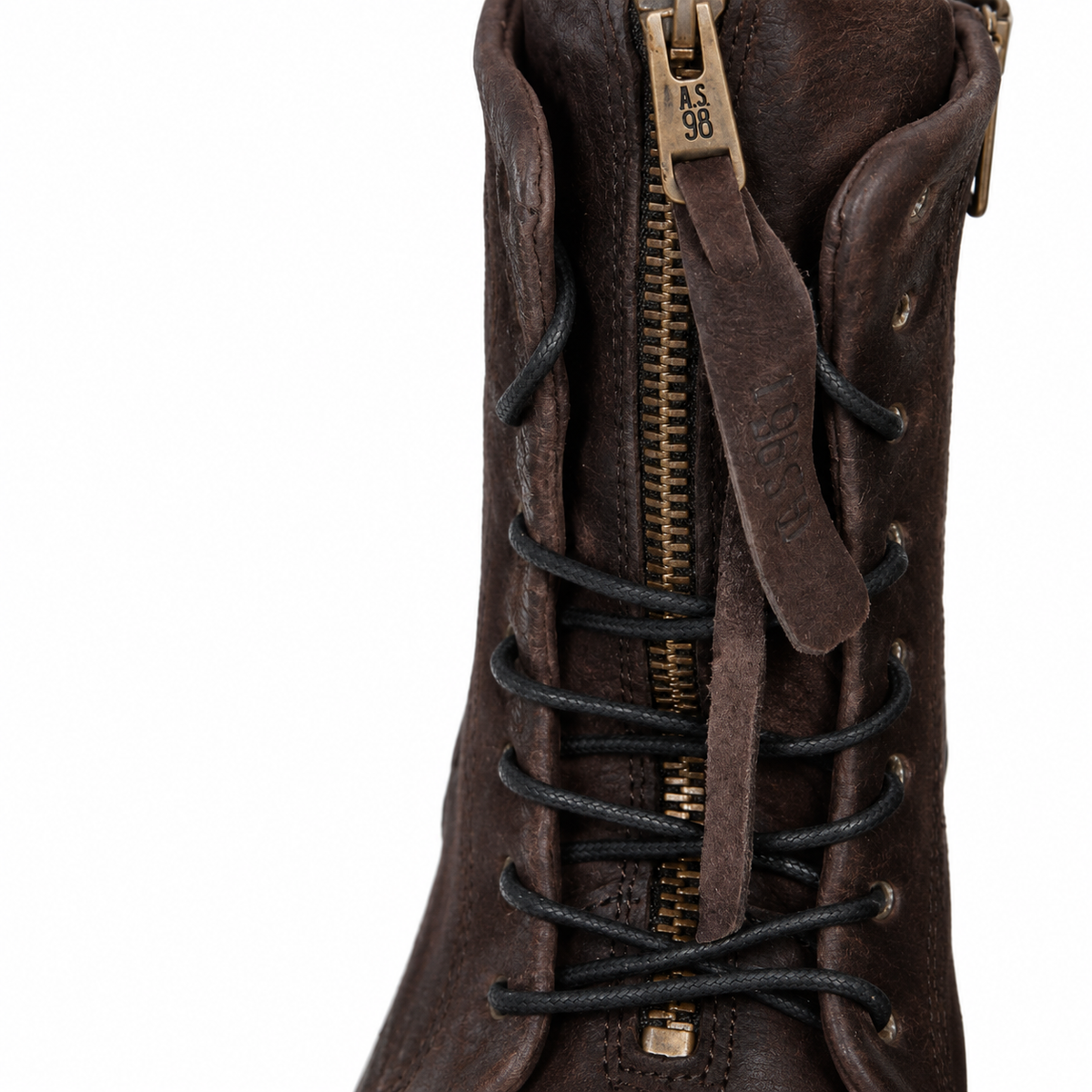 Stivaletti ALETHEA A.S.98 in pelle marrone spazzolata con doppia zip e lacci