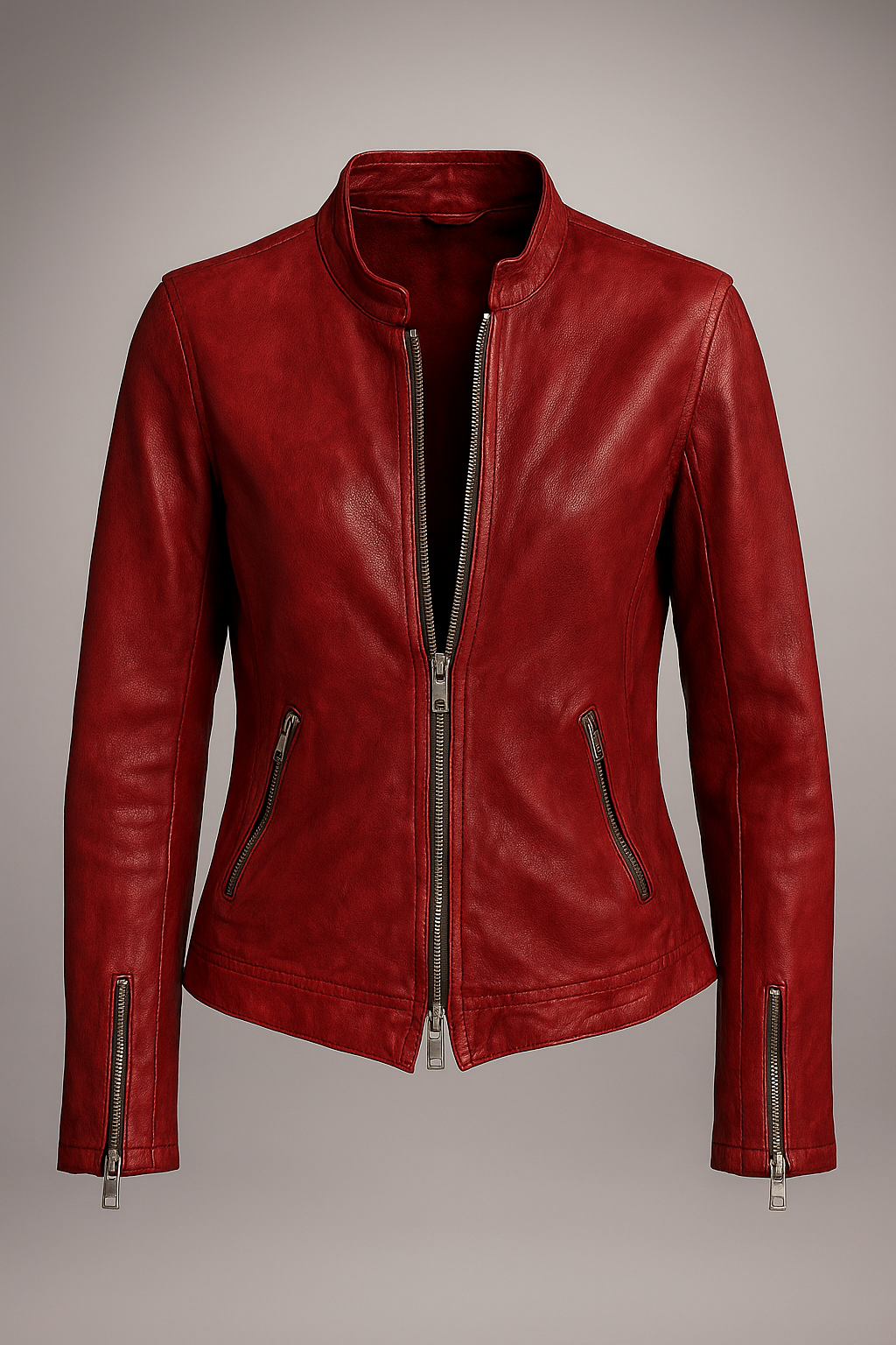 Giacca in pelle rossa donna A.S.98 con zip frontale e design artigianale moderno.