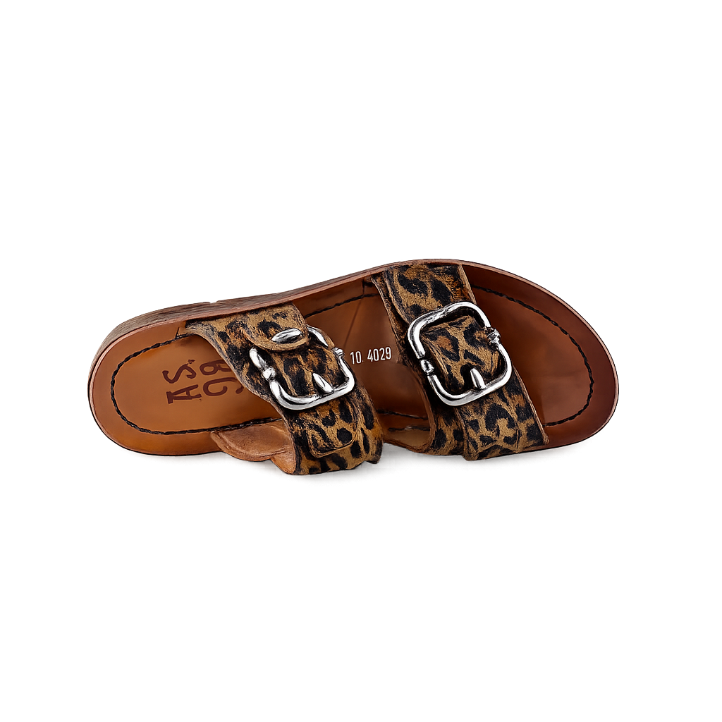 SANDALI GAVIN animalier con fibbie e suola flat