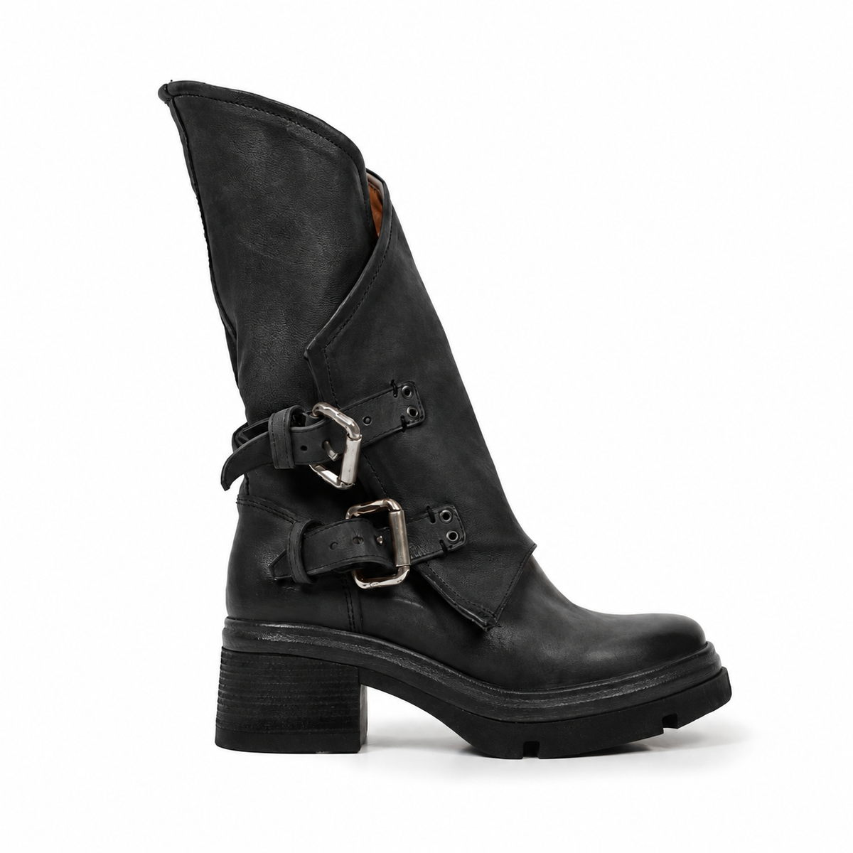Stivali EASTON A.S.98 in pelle nera con fibbie e suola carrarmato