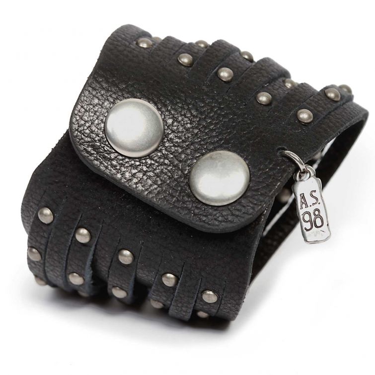 BRACCIALETTO IAN A.S.98 in Pelle Nera con Borchie Rock