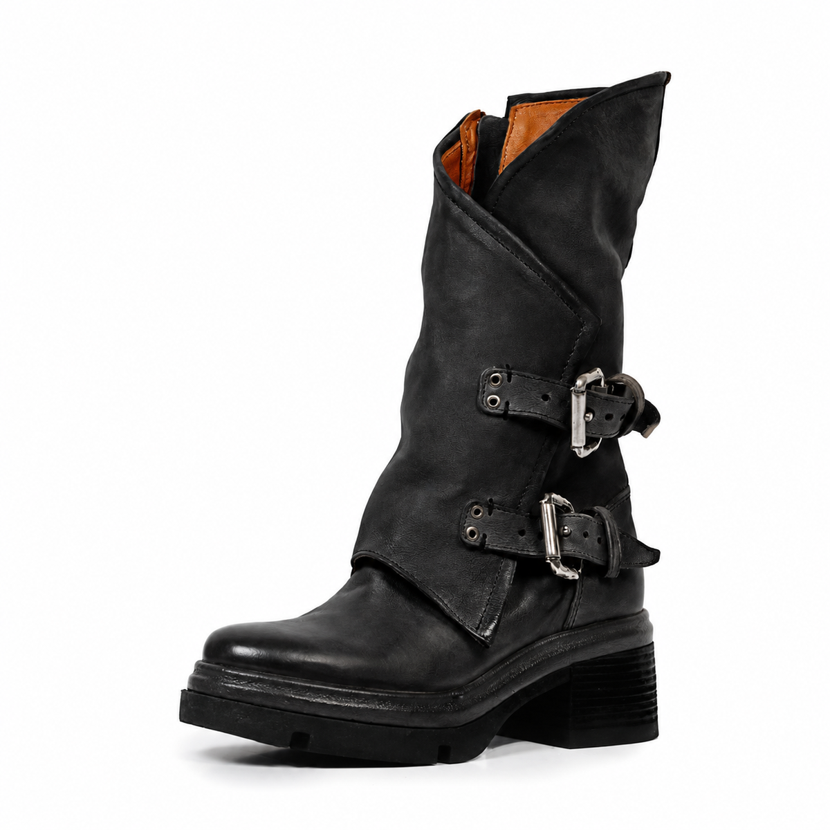 Stivali EASTON A.S.98 in pelle nera con fibbie e suola carrarmato