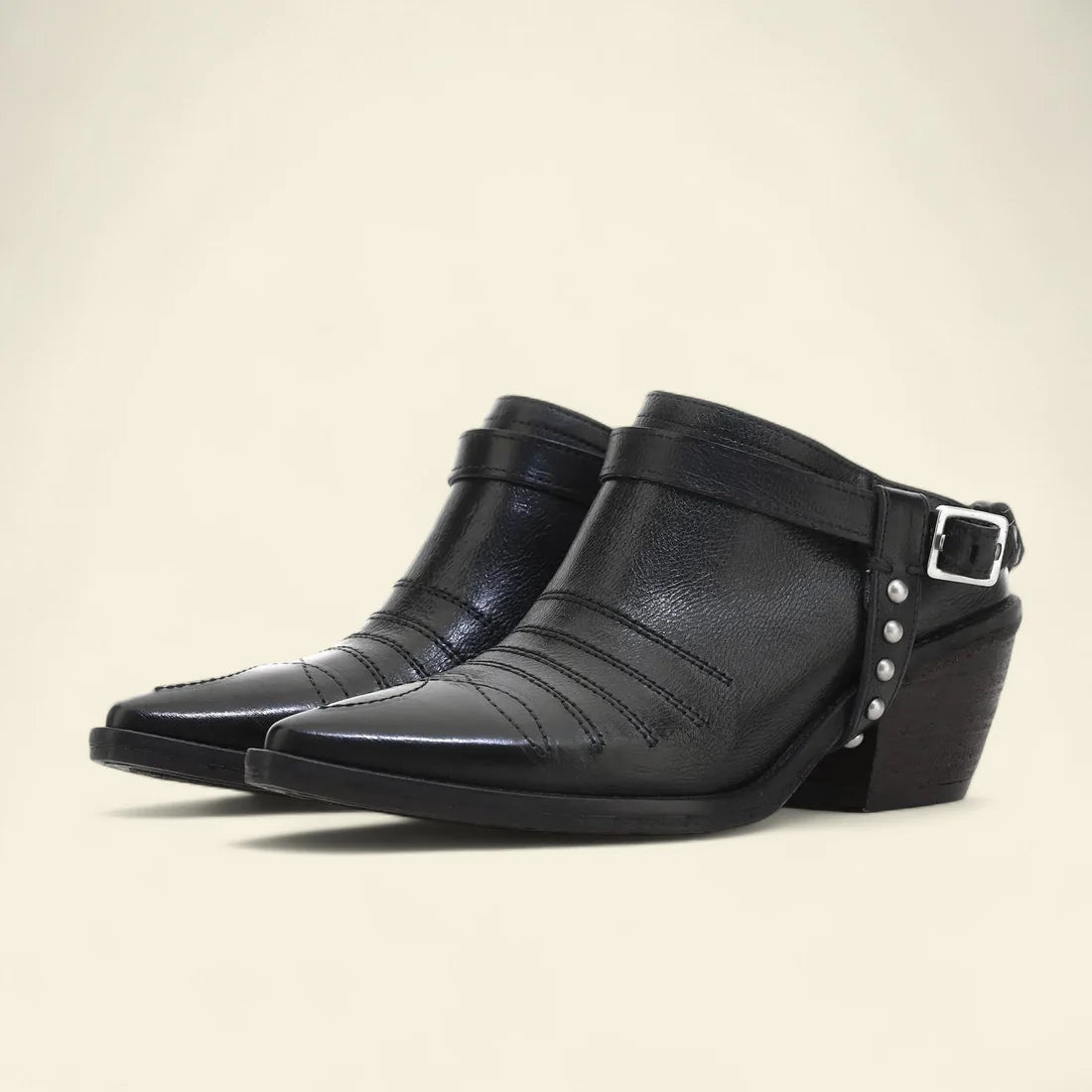 Stivaletti Clif A.S.98 neri in pelle stile western con fibbia laterale
