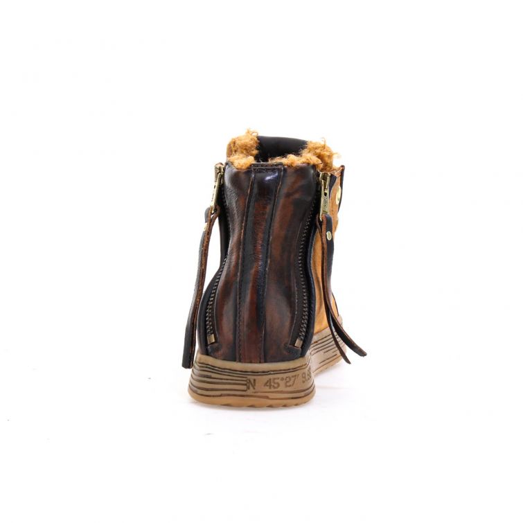 Sneakers Aceline A.S.98 in pelle e suede color cuoio con dettagli animalier e suola a contrasto