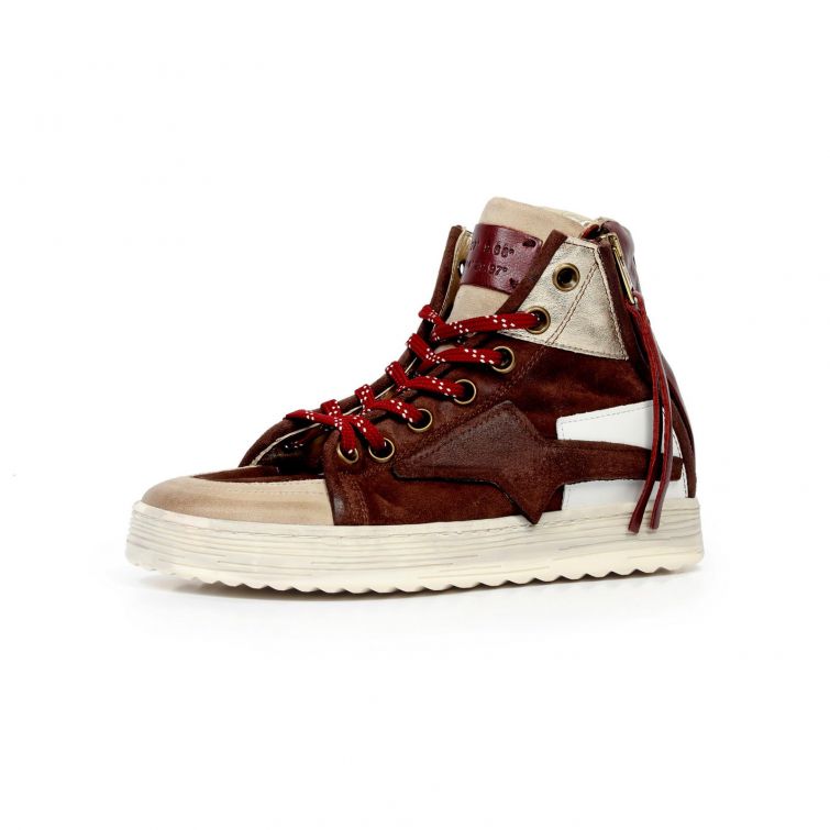 Sneakers SH A.S.98 alte con zeppa in pelle e camoscio marrone e beige