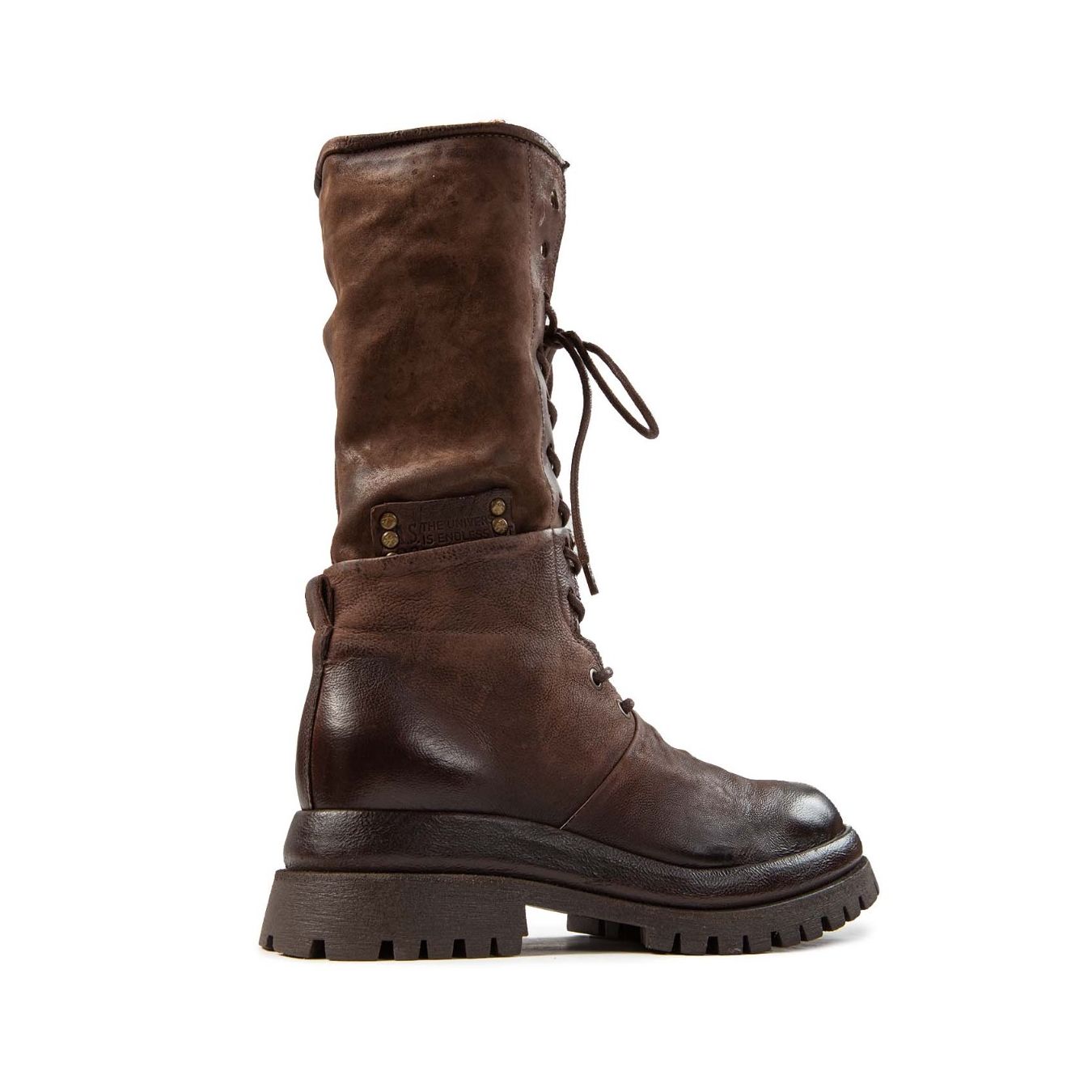 Stivali Delilah A.S.98 in pelle marrone con suola carrarmato e design biker moderno.