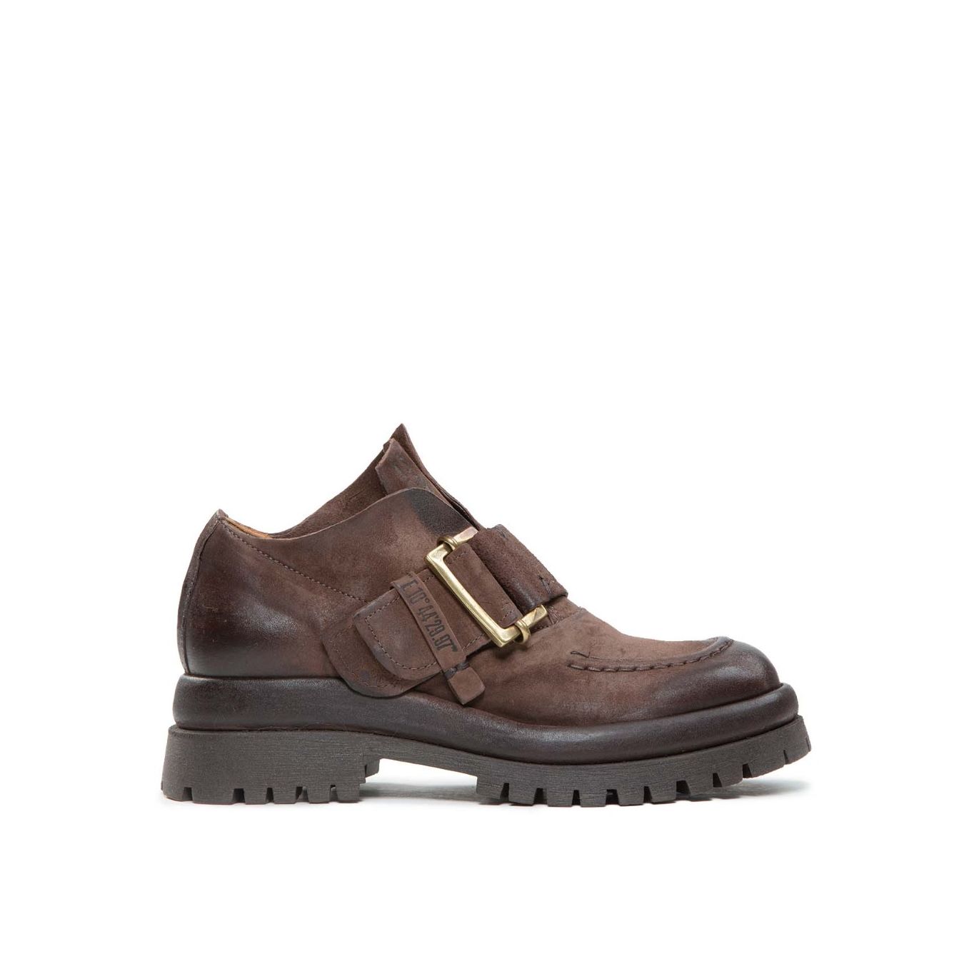 Slip-on A.S.98 Dibla in pelle ebano con fibbia dorata e suola carrarmato