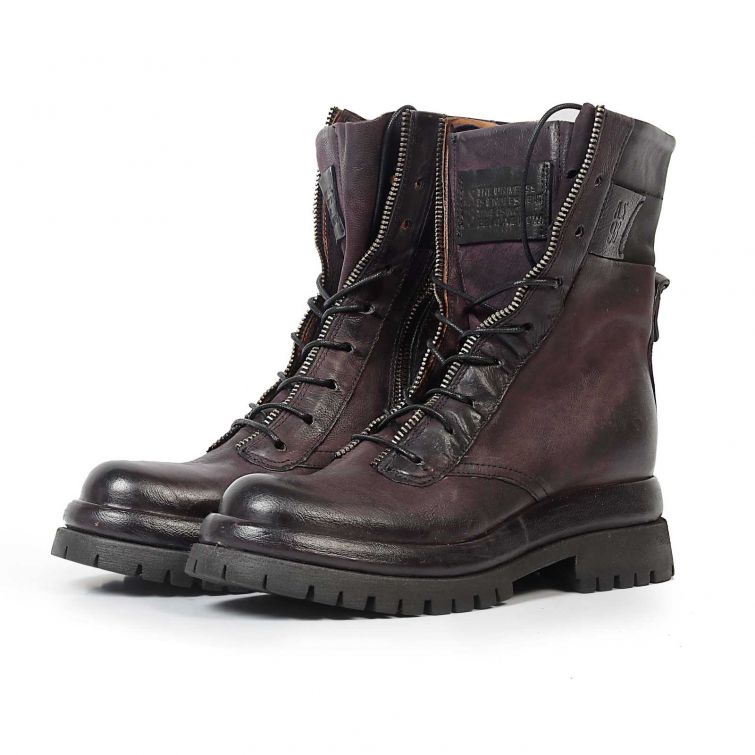 Stivaletti Delphi A.S.98 in pelle con lacci, zip e suola carrarmato