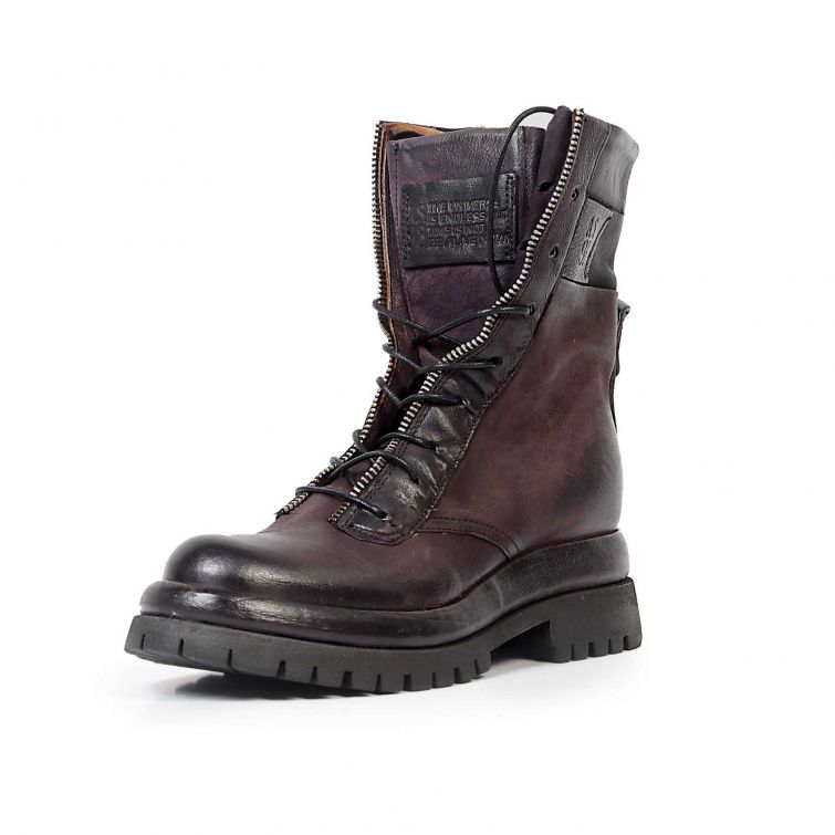 Stivaletti Delphi A.S.98 in pelle con lacci, zip e suola carrarmato