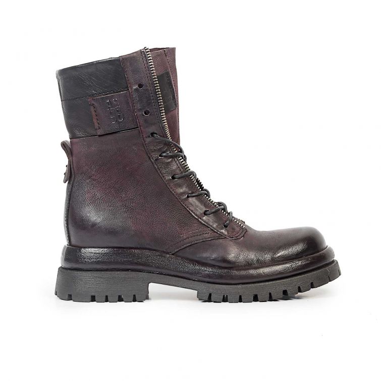 Stivaletti Delphi A.S.98 in pelle con lacci, zip e suola carrarmato
