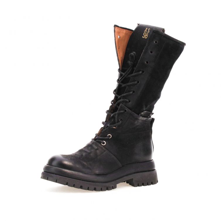 Stivali Delilah A.S.98 in pelle nera con allacciatura alta e suola carrarmato