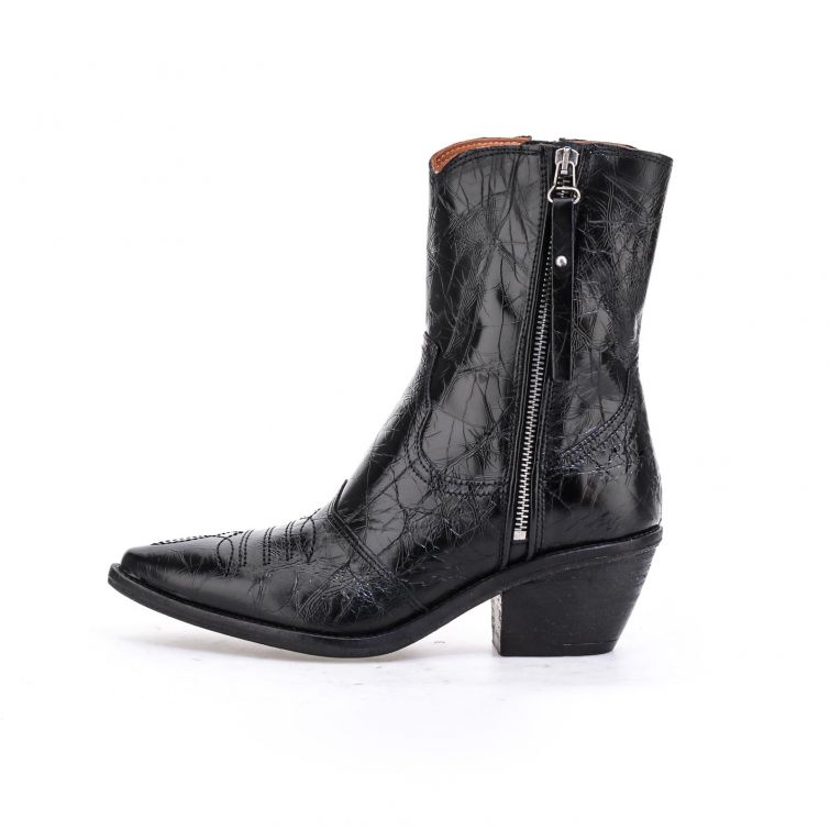 Stivaletti Crystal da donna in pelle nera effetto vissuto stile country western