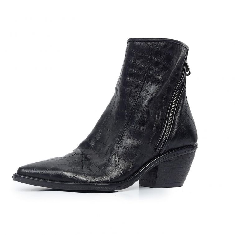 Texano A.S.98 donna in pelle nera effetto cocco con tacco western e zip laterale
