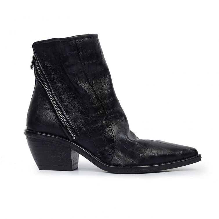 Texano A.S.98 donna in pelle nera effetto cocco con tacco western e zip laterale