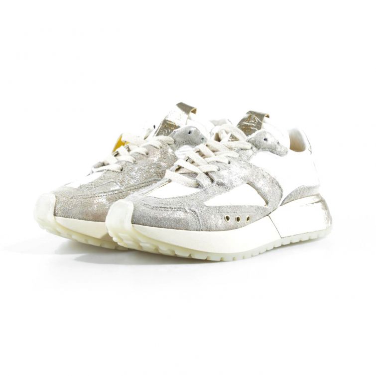 Sneakers Fable A.S.98 bianche e argento con suola ampia design urbano