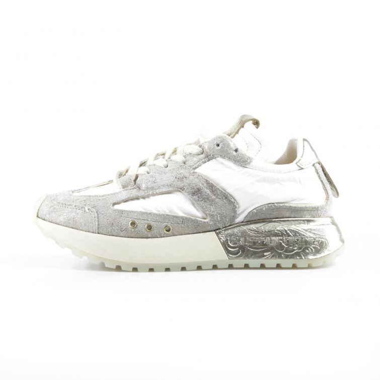 Sneakers Fable A.S.98 bianche e argento con suola ampia design urbano