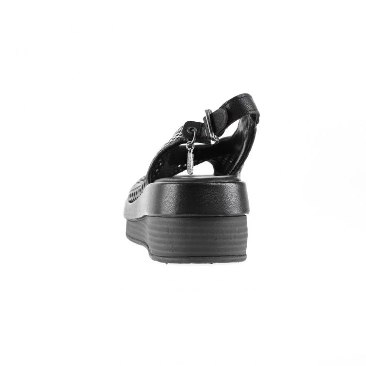 SANDALI SAMA in Pelle Nera Traforata con Zeppa A.S.98