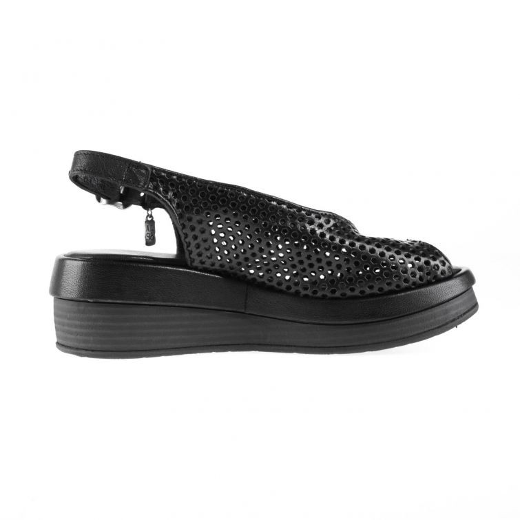 SANDALI SAMA in Pelle Nera Traforata con Zeppa A.S.98