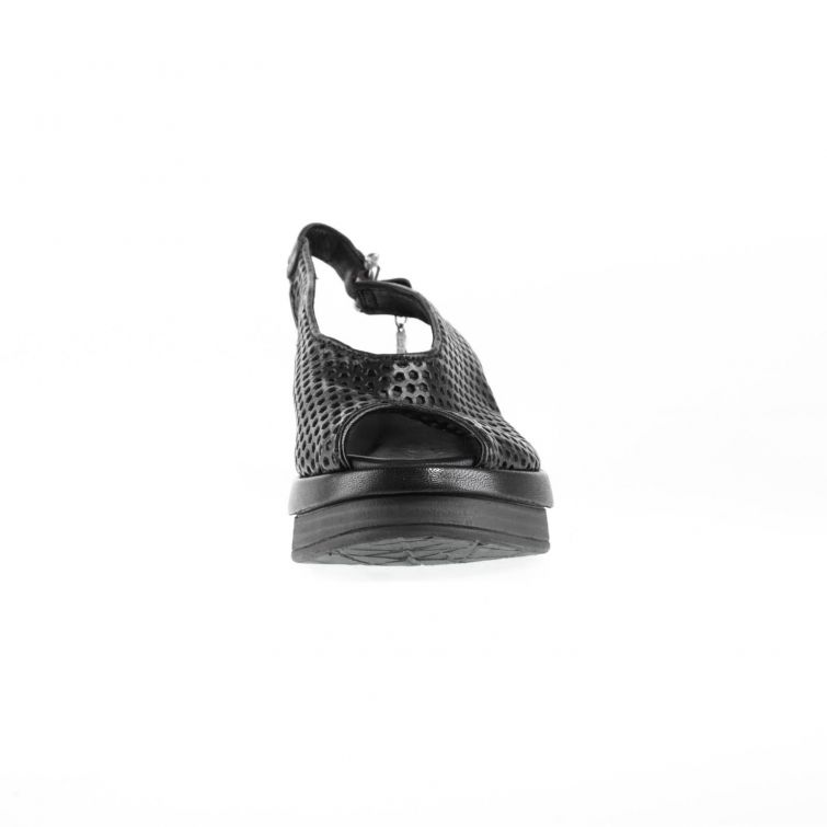 SANDALI SAMA in Pelle Nera Traforata con Zeppa A.S.98