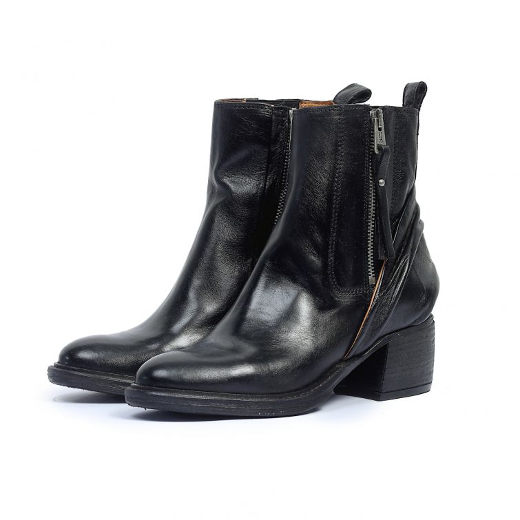 Stivaletti alla caviglia A.S.98 donna in pelle nera con zip laterale e tacco largo