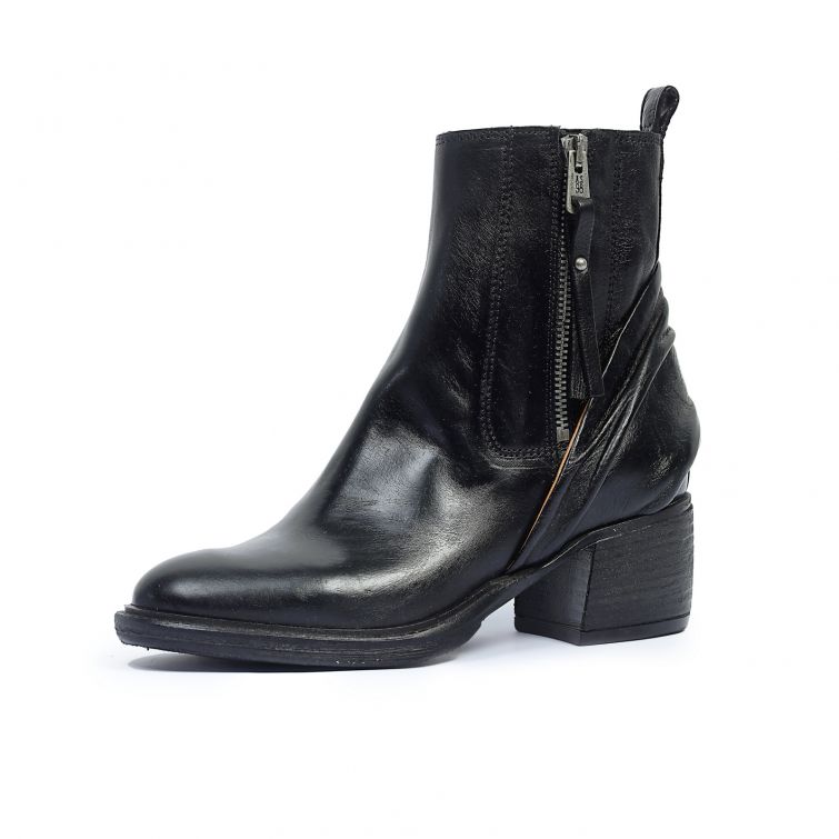 Stivaletti alla caviglia A.S.98 donna in pelle nera con zip laterale e tacco largo