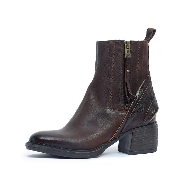 Stivaletti alla caviglia A.S.98 donna in pelle marrone con zip laterale e tacco largo