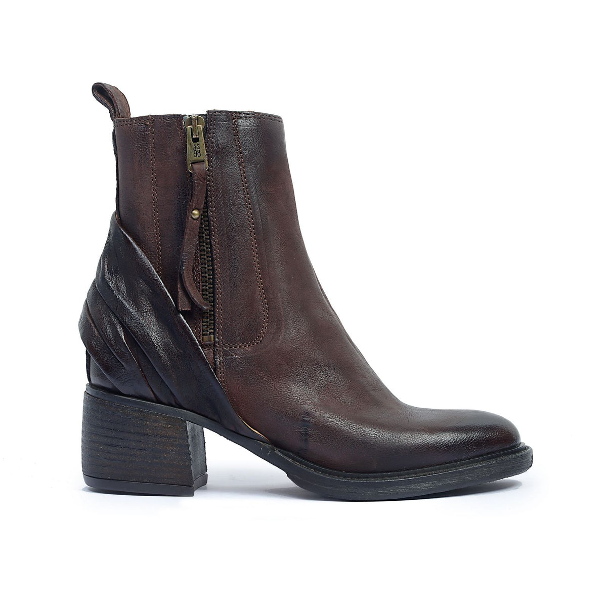 Stivaletti alla caviglia A.S.98 donna in pelle marrone con zip laterale e tacco largo