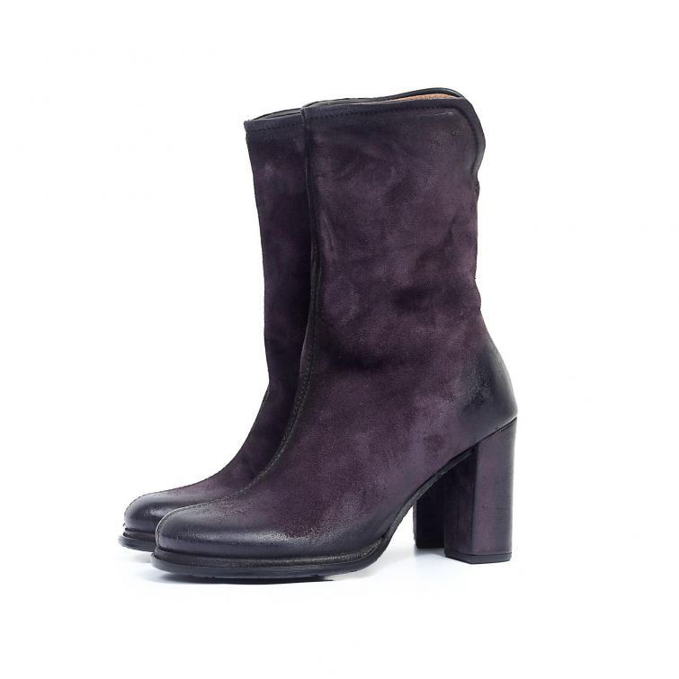 Stivaletti LAINE A.S.98 da donna in pelle scura con tacco alto e cerniera metallica laterale.