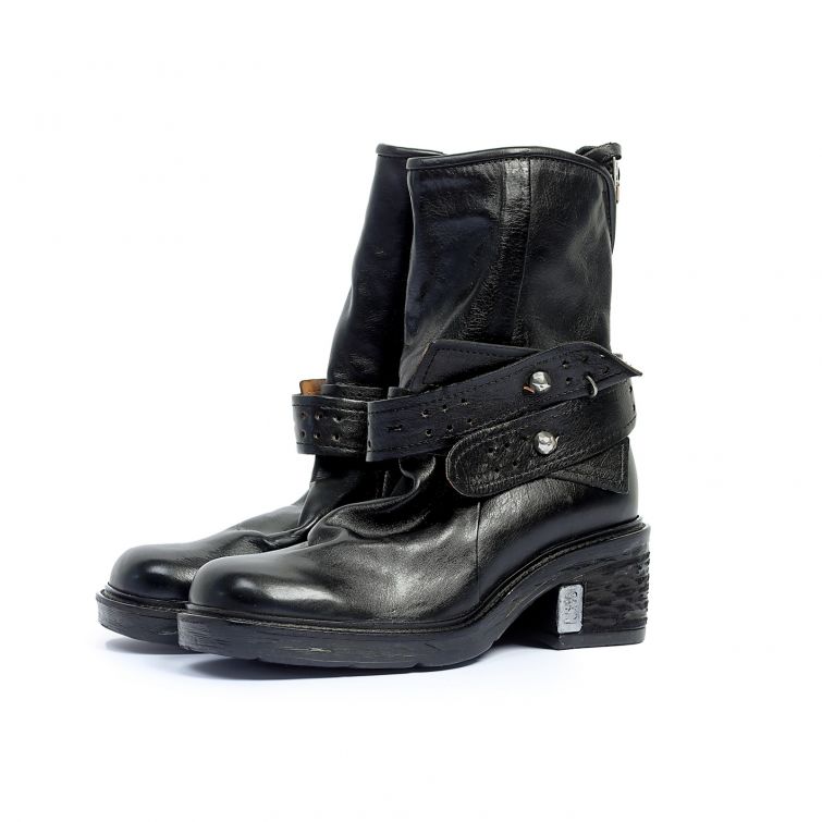 Stivaletti SELENE A.S.98 in pelle nera con fascia alla caviglia e tacco